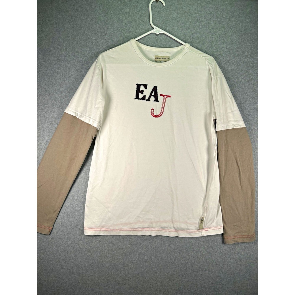 Stain* Emporio Armani EA7 Logo Layered Long Sleeve Crew Neck T-Shirt White M